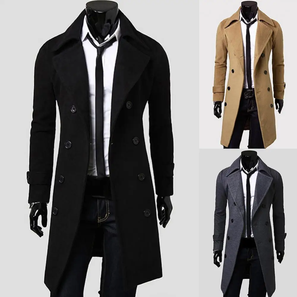 Men Trench Solid Color Long Sleeve Lapel Overcoat Slim Fits Coat Outwear Windbreakers Male jackets Streetwear пальто мужское