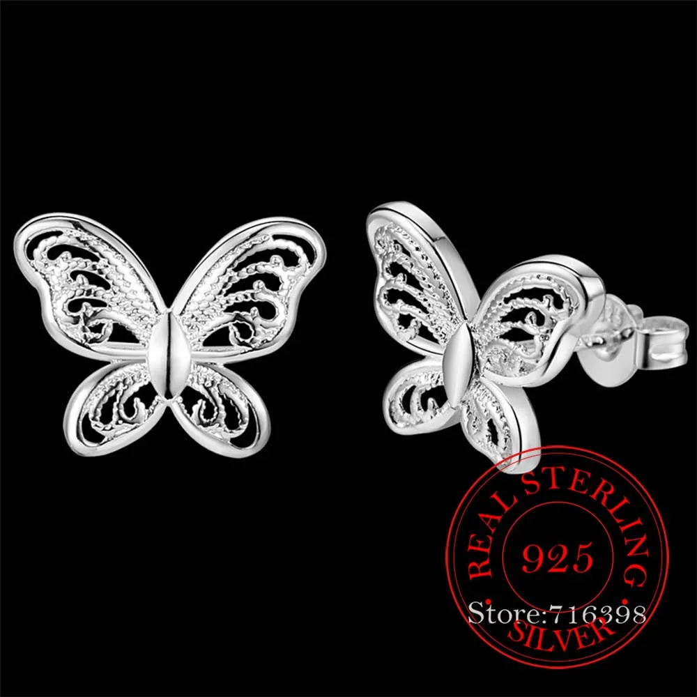 High Quality 925 Sterling Silver Women Jewelry Korean Silver Cute Butterfly Stud Ear Earrings for Women 2020 Wedding Party Gift