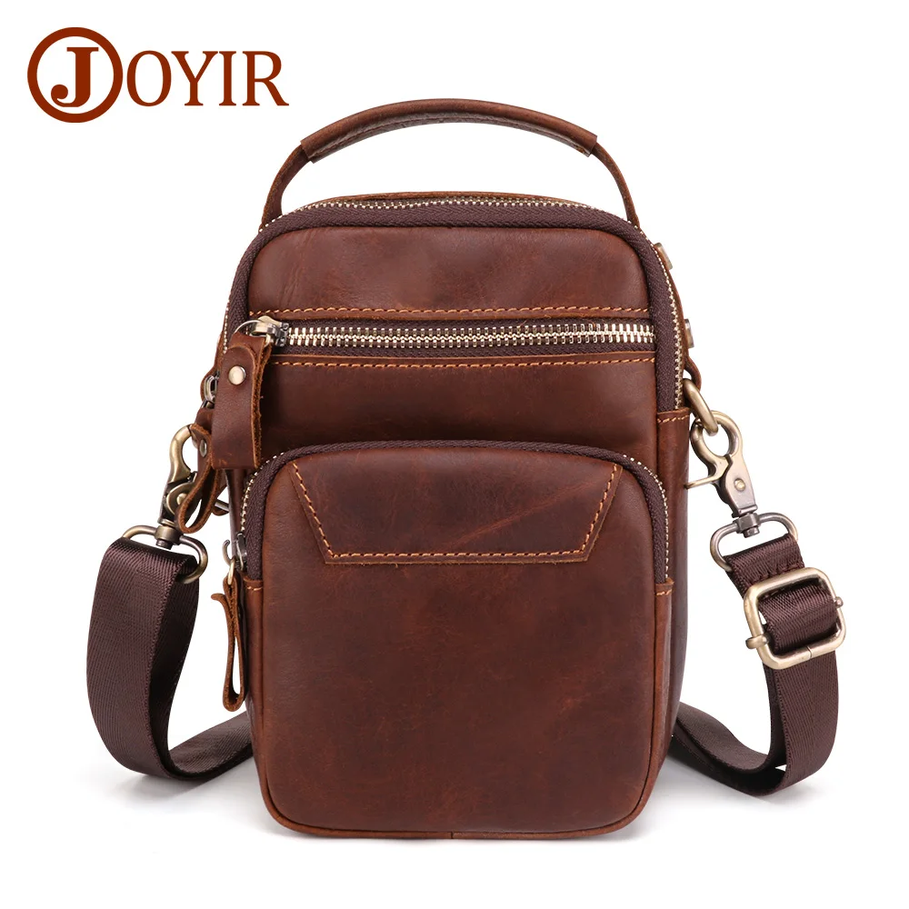 JOYIR Vintage Men Messenger Bag Genuine Leather Male Shoulder Bags Small Crossbody Bag For Mens Multifunctional Leather Belt Bag