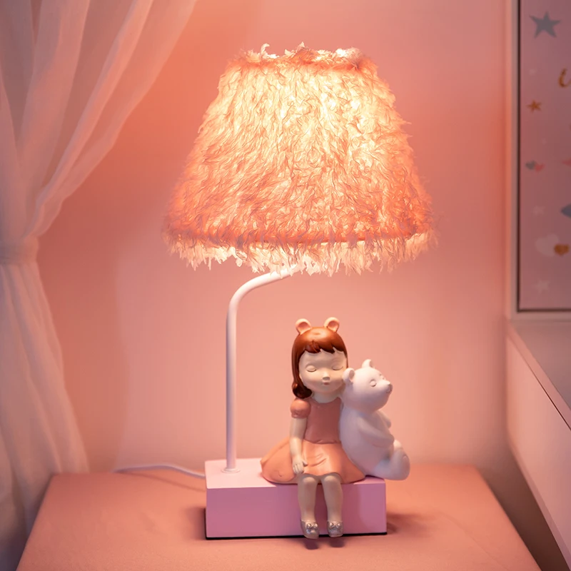 

Cute Pink Table Lamp Bedroom Bedside Desk Lamps Modern Led Stand Light Fixtures Children Girl Animal Standing Lighting Home Deco