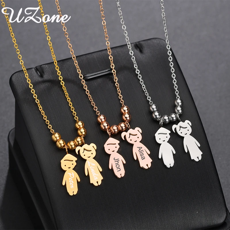 Custom Engraved Name Girl Boy Kids Necklaces Stainless Steel Personalized Chilren Pendant Necklaces For Family Jewelry Gifts