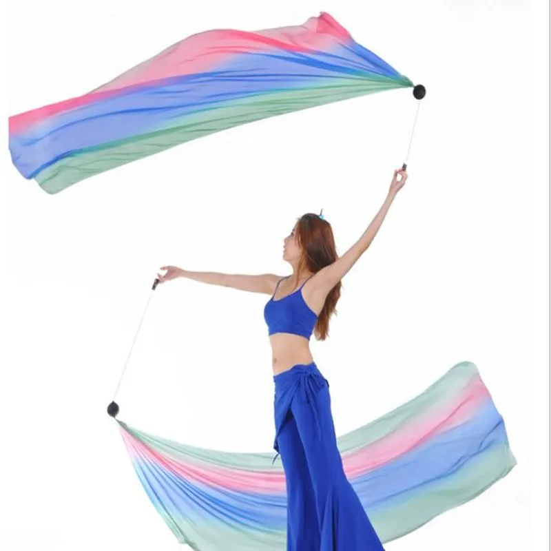 2pcs Chiffon Veil POI Chain Ball Women Belly Dance Performance Streamer Stage Prpos Thrown Ball Hip-hop Level Practice Adults