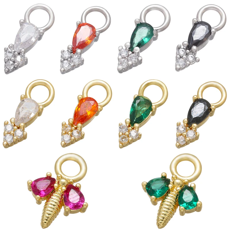 ZHUKOU CZ crystal red/green bee earrings pendants insect small charms for women DIY Jewelry making accessories wholesale VD837