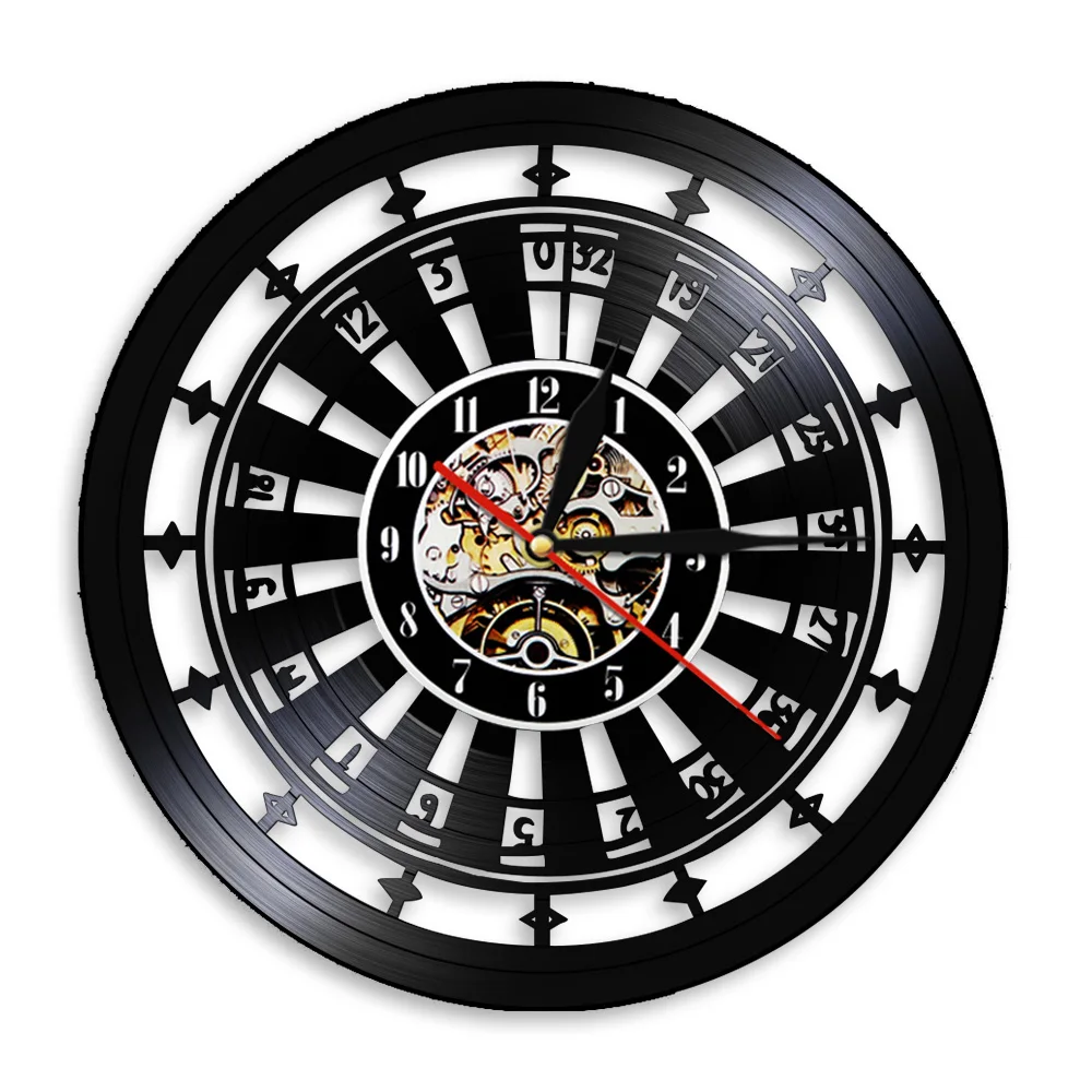 Casino Roulette Wheel Gamble Vinyl Record Wall Clock For Bar Pub Game Room Club Las Vegas Artwork Retro Music Album LP Clock