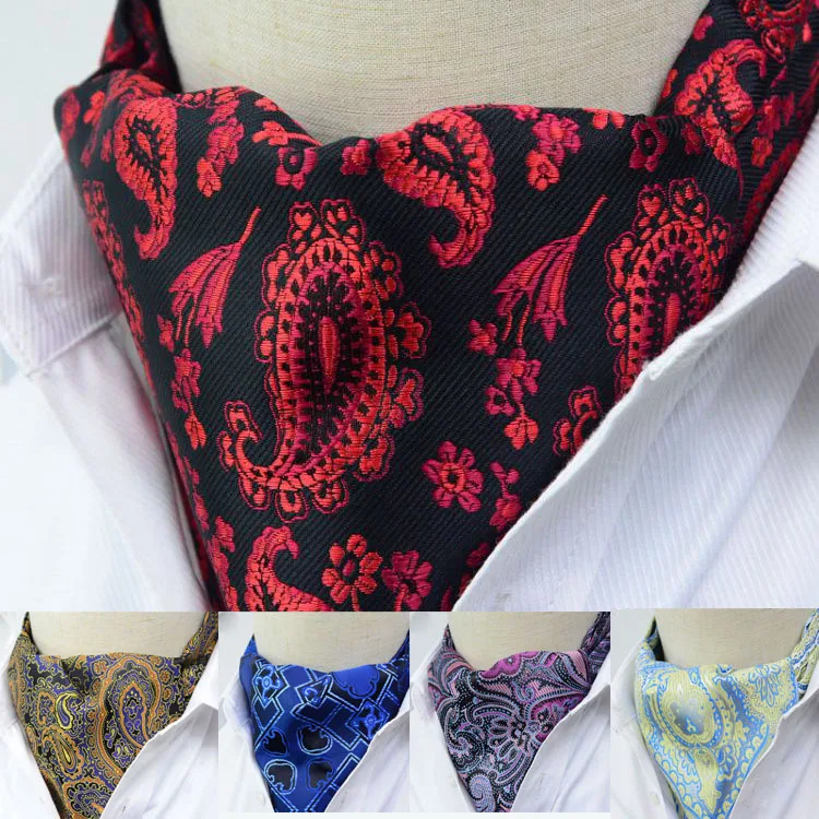 Luxury Men's Ascot Ties Vintage Paisley Cravat Self Tied British Style Gentleman Polyester Silk Neck Tie Wedding FormaParty