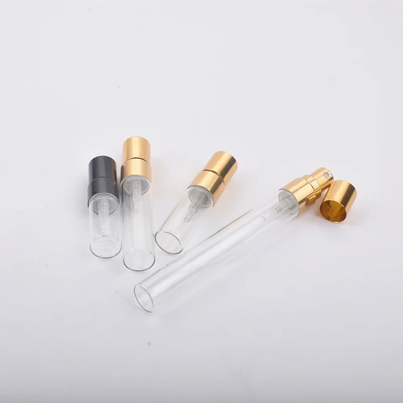 100 Stück 2ml 3ml 5ml 10ml Glas-Zerstäuberflasche, nachfüllbar, bunte Aluminiumkappe, Parfüm-Sprühflasche, Reisebehälter – Detail 2
