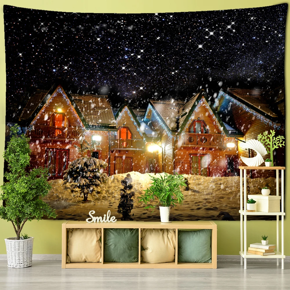 Christmas Snowy Night Series Tapestry Wall-mounted House Dream Witchcraft Dormitory Living Room Home Decor