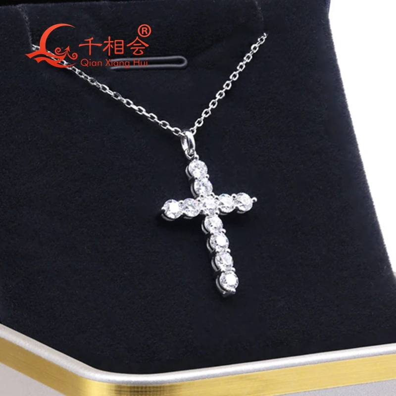 Cross pendant Necklace S925 Silver D VVS Round Cut 3mm Moissanite Diamond Jewelry Pendant Necklace