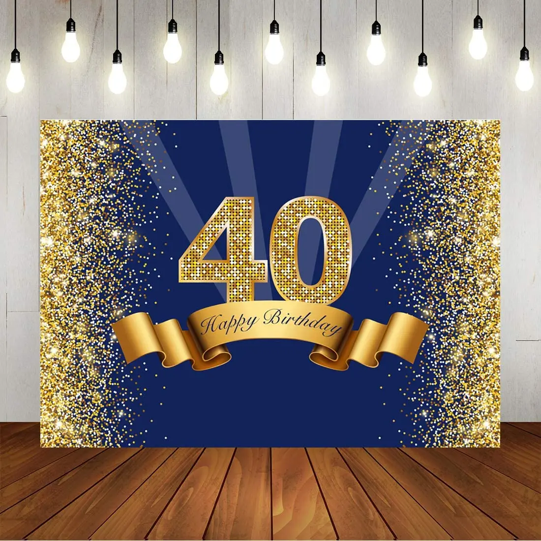 Happy 40th Birthday Photography Backdrop Adult Men Navy Blue And Glitter Gold Forty Years Old Background Shiny Party Decoration