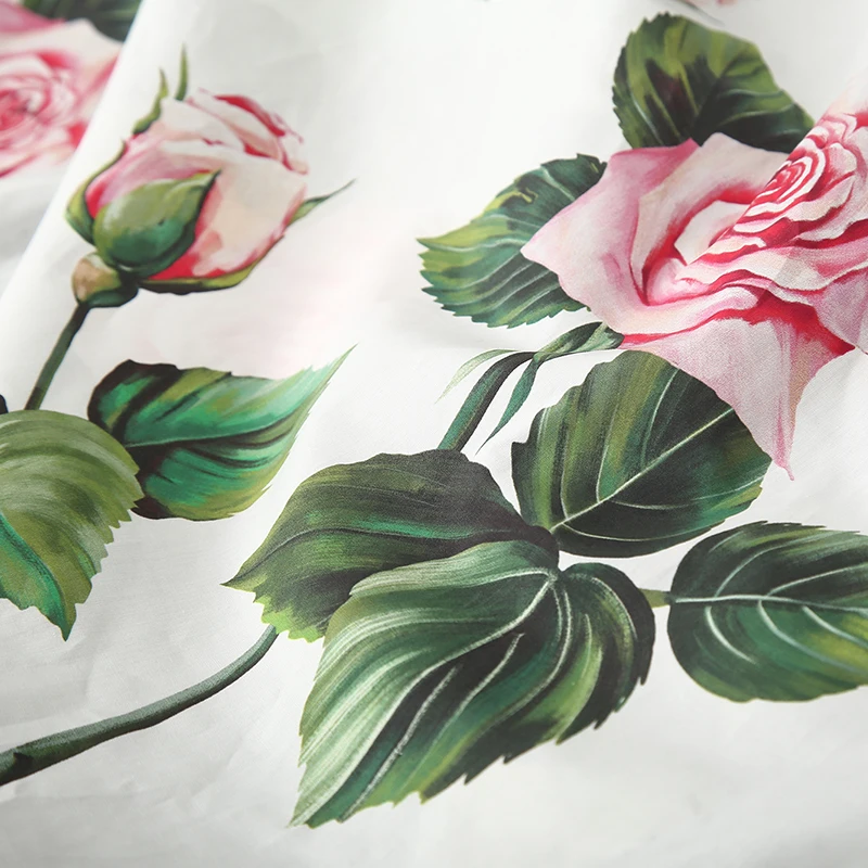 Rose Printed Cotton Fabric for Brand Fashion Shirt Dress Polyester Chiffon DIY Sewing Fabrics Wholesale Cloth by the Meter