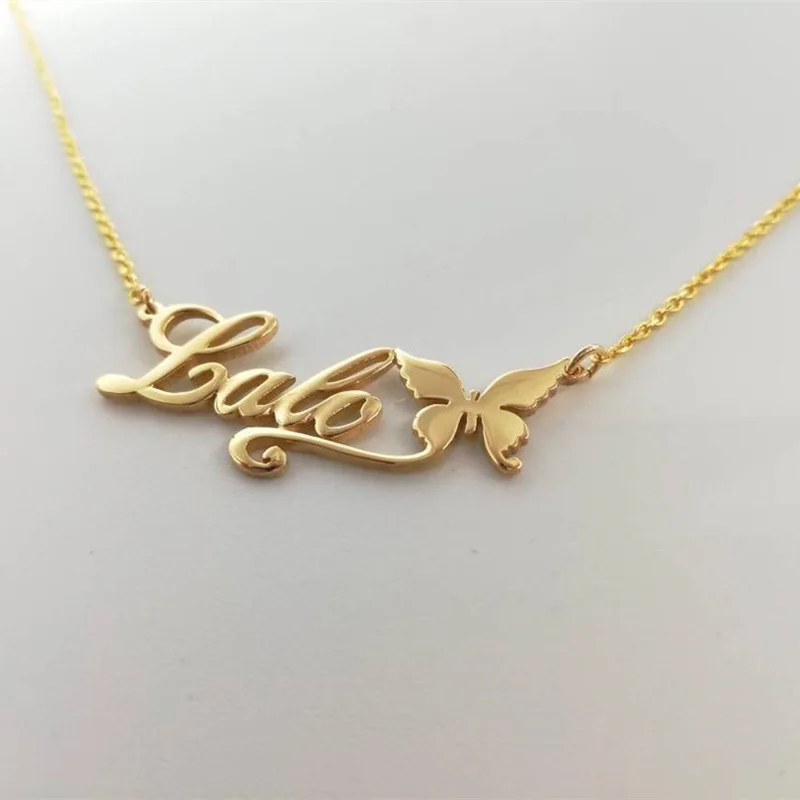 

Custom Name Necklace Stainless Steel Fashion Personalized Choker Chain Necklace with Butterfly Letter for Women Girlfriend Gifts