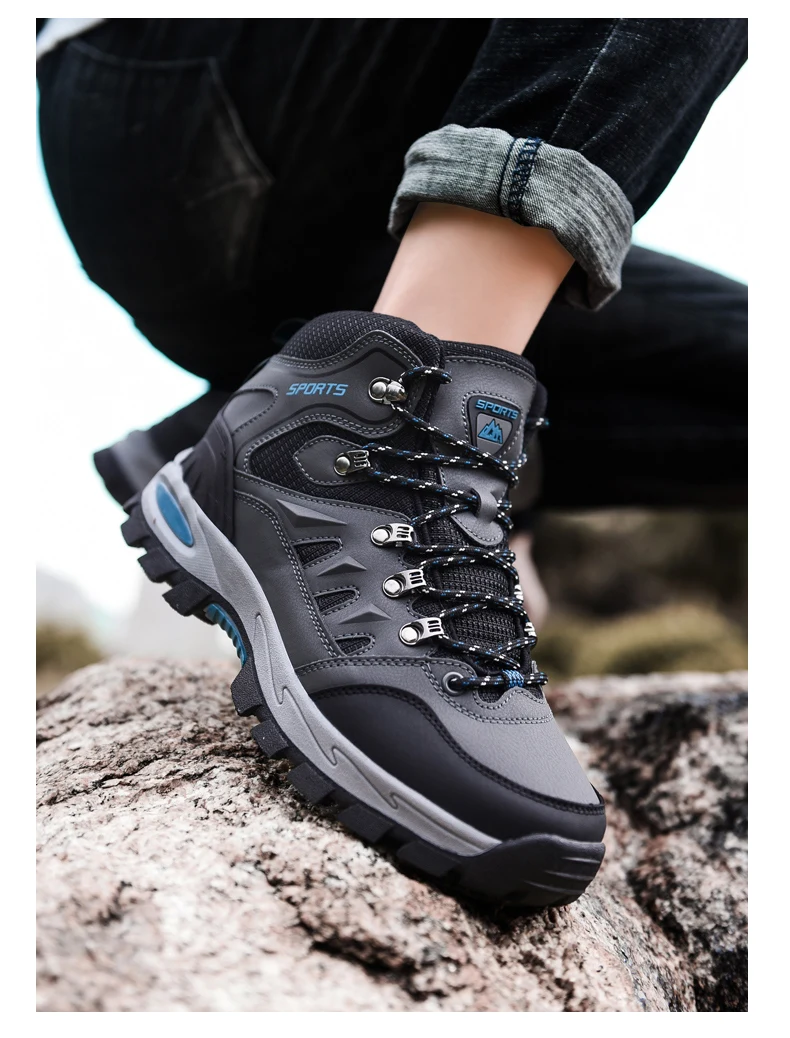 Große Outdoor-Wanderstiefel für Damen und Herren, rutschfest, zum Schnüren, zum Klettern, Winter, schwarz, warm, mit Fell, Größe 42, Trekking-Wanderschuh – Detail 17