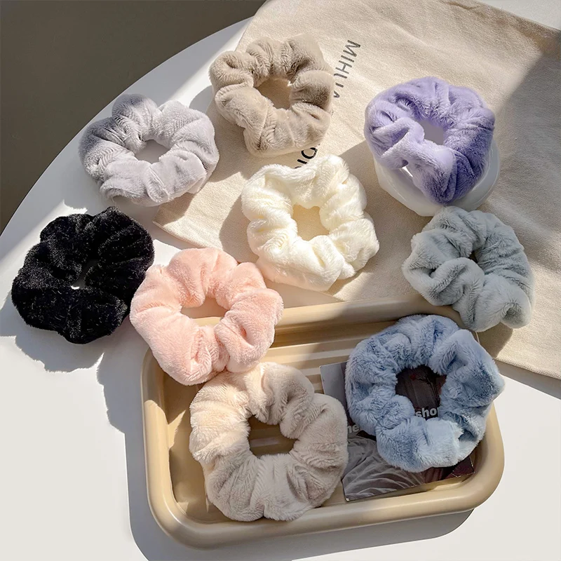 Furry Wool Soft Hair Scrunchies Plush Elastic Hair Band Women Girls Ponytail Holder Casual Rubber Band Headwear Hair Accessories