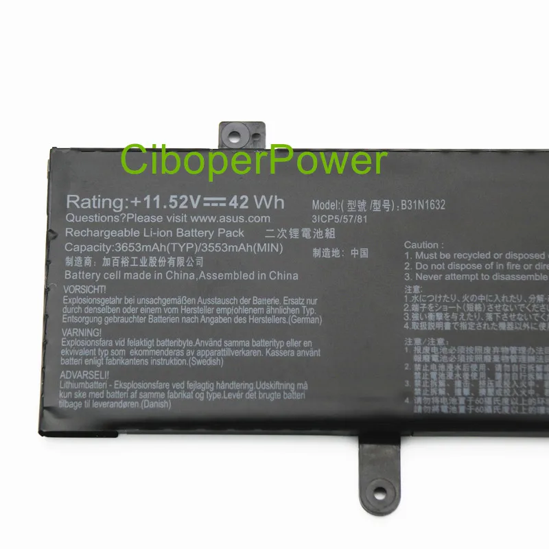 Original quality battery for 11.52V 42Wh B31N1632 0B200-02540000 Laptop Battery for 14 X405