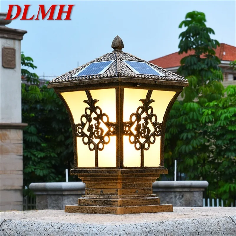 

DLMH Solar Outdoor Classical Post Light Retro Waterproof Pillar LED Wall Lamp Fixtures for Home Garden