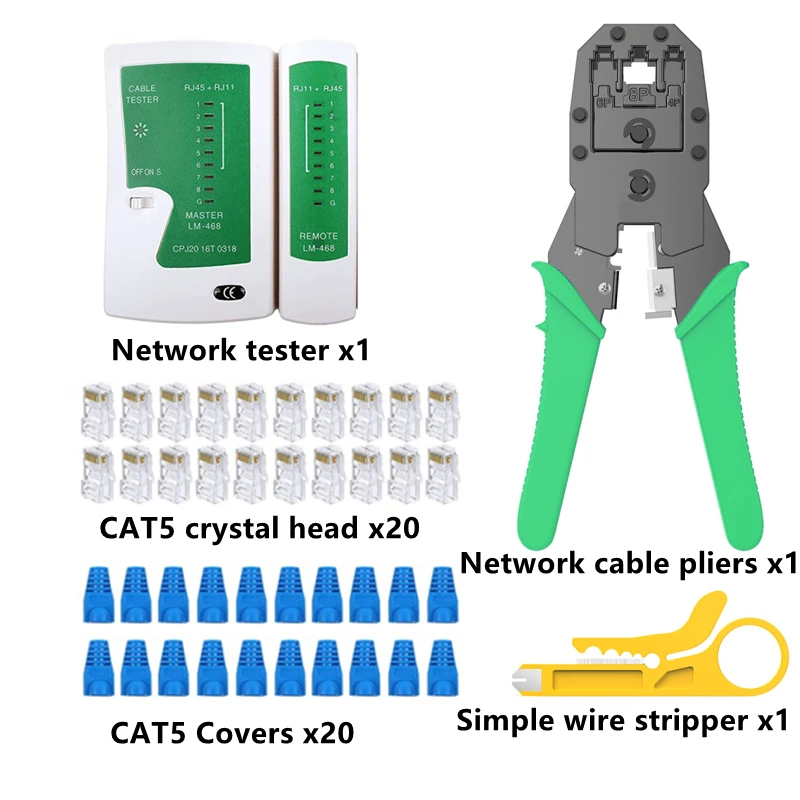 Imagem -05 - Conjunto Ferramenta de Reparo Rede Kit Ferramentas Instalação Cabo Rj45 Crimper Lan Cabo Tester Stripper Cortador Friso para Rj45 Rj11 10 Peças