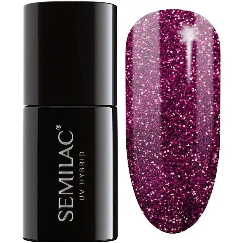 Semilac Shimmer Violet 343 semi-permanent coverage, UV hybrid nail polish texture Gel