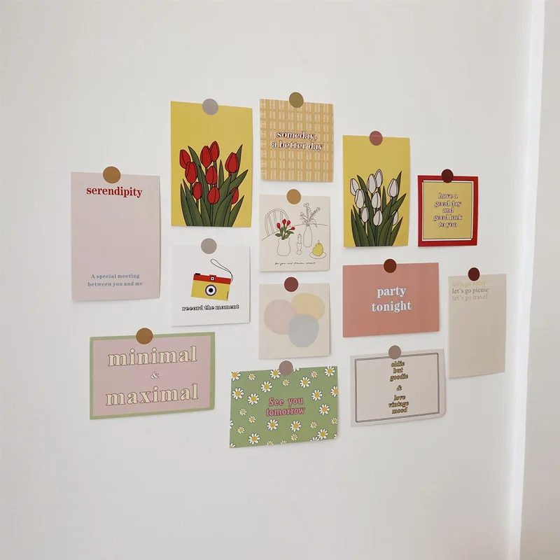 13pc Tulip Partei Bunte Englisch Postkarte Einfache Stil Blumen DIY Wand Sticker Foto Requisiten Hintergrund Dekorative Schreibwaren