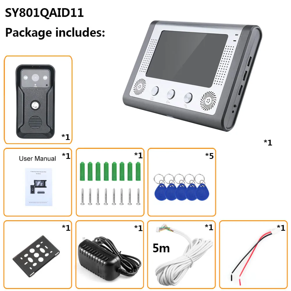 MOUNTAINONE 1 Monitor or2 Monitor 7 นิ้วสีวิดีโอประตูโทรศัพท์ภายในประตู RFID ระบบ HD Doorbell 1000TVL กล้อง