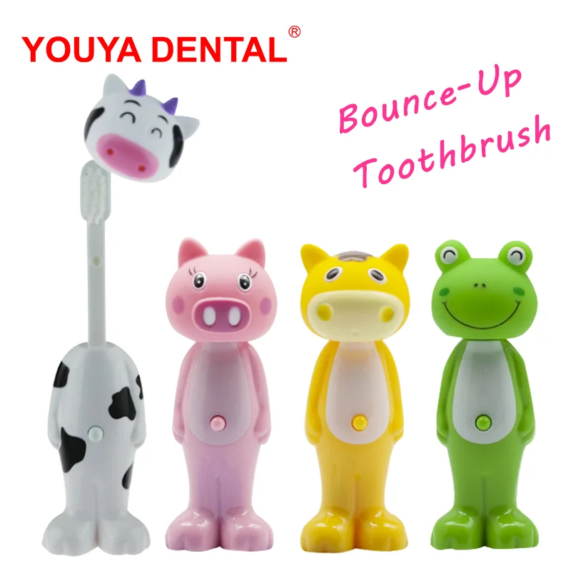 1pcs Cute Kids Toothbrushes Soft Bristle Toothbrush Animal Shaped Children Tooth Cleaner Retractable Bounce Up Child Teeth Brush