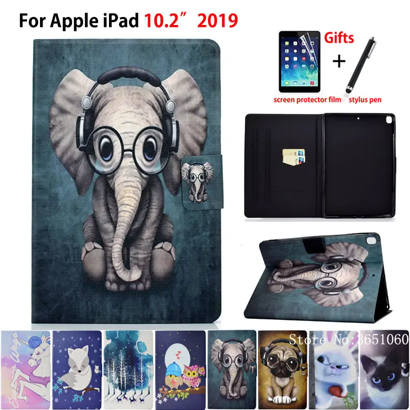 Case For iPad 10.2 2019 Cover for Apple iPad 7th Generation A2200 A2198 A2232 Funda Fashion Animal PU Leather Stand Skin +Gift