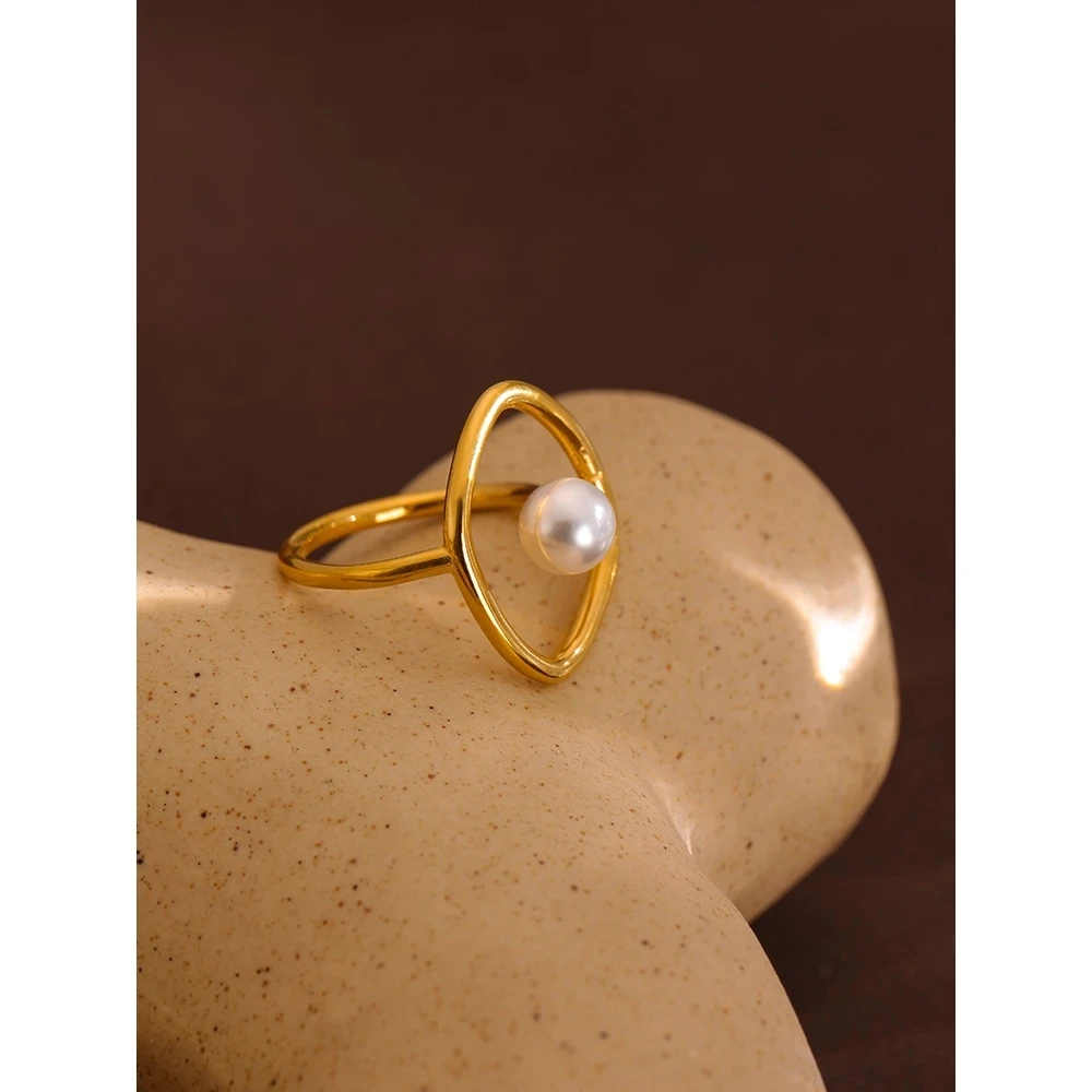 Stainless Steel Ring Korean Imitation Pearls Geometric Index Finger Charming Rings Gift Accessories