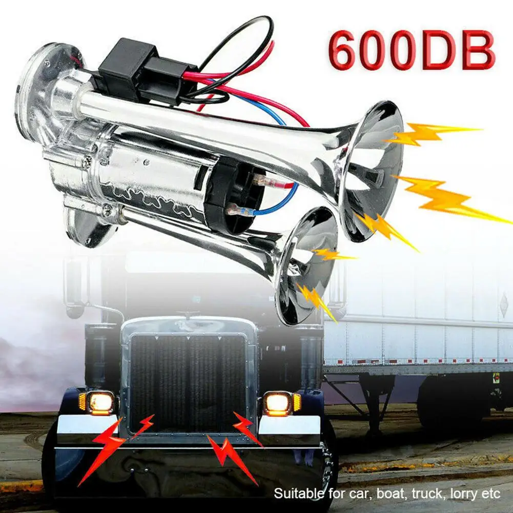 

600DB Car Horn Super Loud 12V Dual Trumpet Air Horn Compressor For Car Truck Boat Train Horn Hooter For Auto Sound Signal
