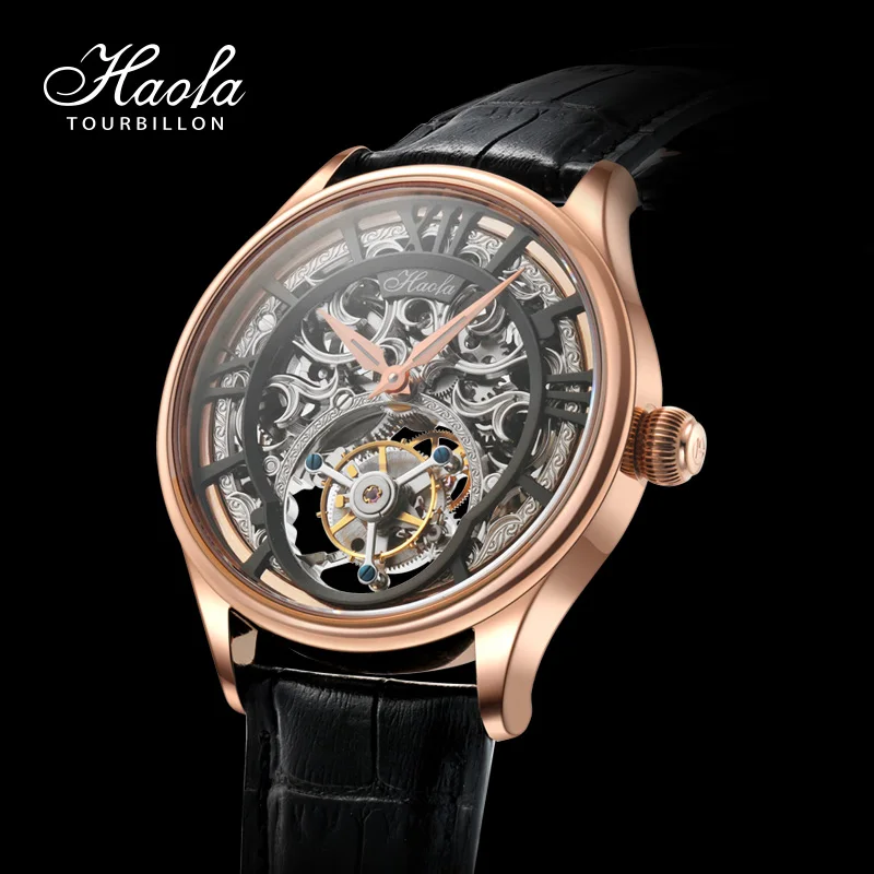 Haofa Luxury Brand Men's Skeleton Manual Tourbillon Mechanical Wristwatches Sapphire Flying Tourbillon Hollow Watch for Men 1032