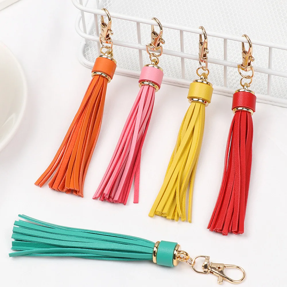 10 Colors 1Pcs New Fashion Women Cute Tassel Key Chain PU Leather Tassels KeyChain Strap KeyRing Fringe Jewelry Bag DIY Tools