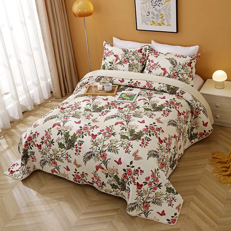 

Simple Printed Cotton Quilt Set 3pcs Bedspread on the Bed Lightweight Queen Size Summer Blanket for Bed Quilted Coverlet CHAUSUB