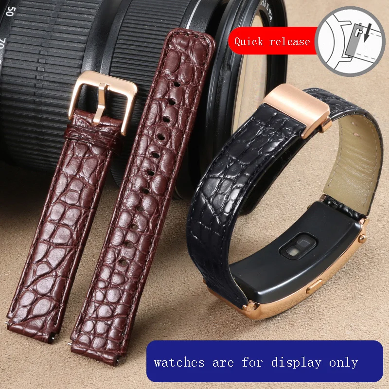 For Huawei B3 B6 Crocodile Leather Watch Strap 16mm Black Brown Sport Business Genuine Leather Watch Chain