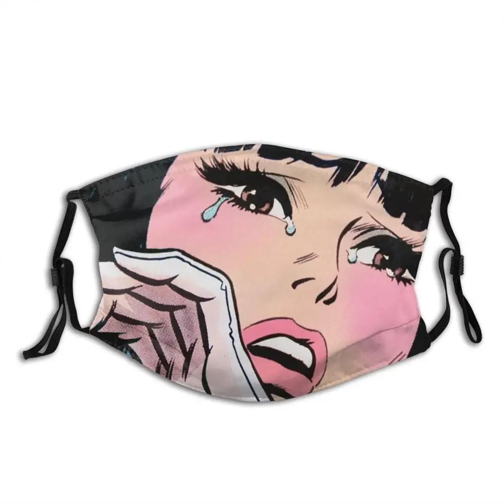 Romance Sad Crying Girl Pop Art Vintage Comic Romance Anime #3 Retro 1950S Print Washable Filter Anti Dust Mouth Mask Kawaii