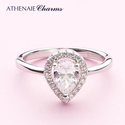 ATHENAIE Engagement 925 Sterling Silver Clear CZ Sparkling Teardrop Halo Stackable Ring for Women Wedding Jewerly Gift