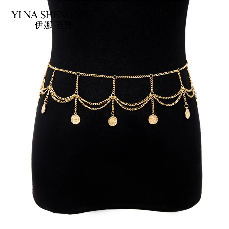 Multilayer Waist Belt Chain Harness Belly Chains for Women Waistbands Jewelry Sexy Long Tassel Coin Pendant Belly Dance Beach