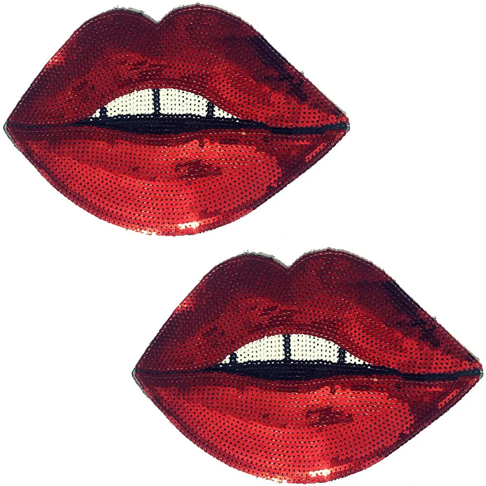 1Pc Large Red Lips Patches Iron On Clothing Glitter Sequin Embroidered Sequins DIY Motif Applique Craft