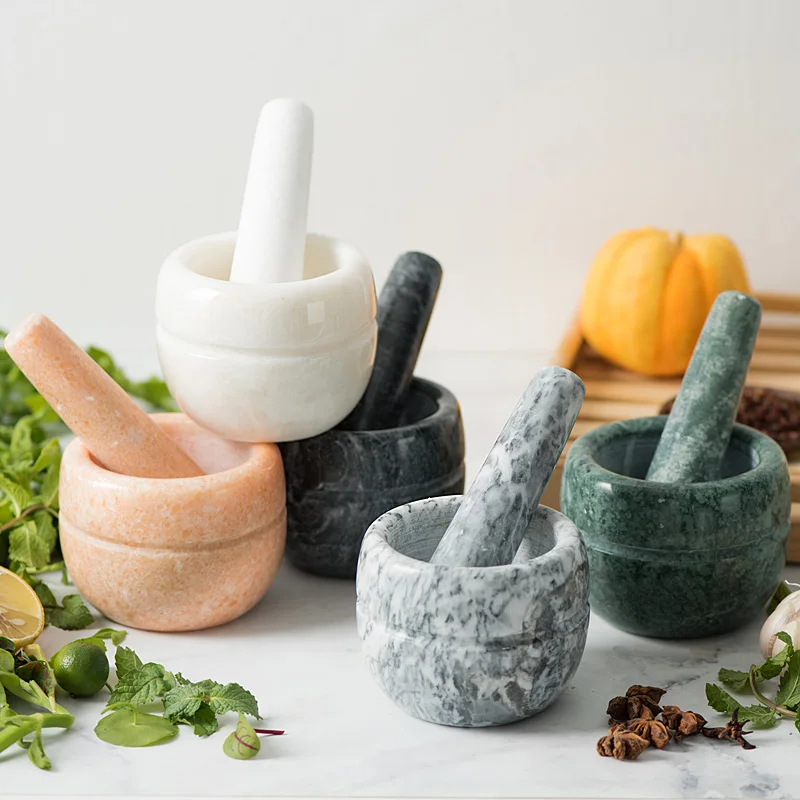 Natural Stone Durable Mortar Pestle Set Pepper Mill Garlic Crusher Pugging Pot Herbs Spice Grinder Powder Mill Kitchen