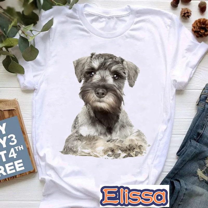 Camiseta casual de manga curta feminina, schnauzer, roubou meu coração, camiseta gráfica engraçada, blusa branca para senhoras, presente para meninas, amor de cachorro, verão