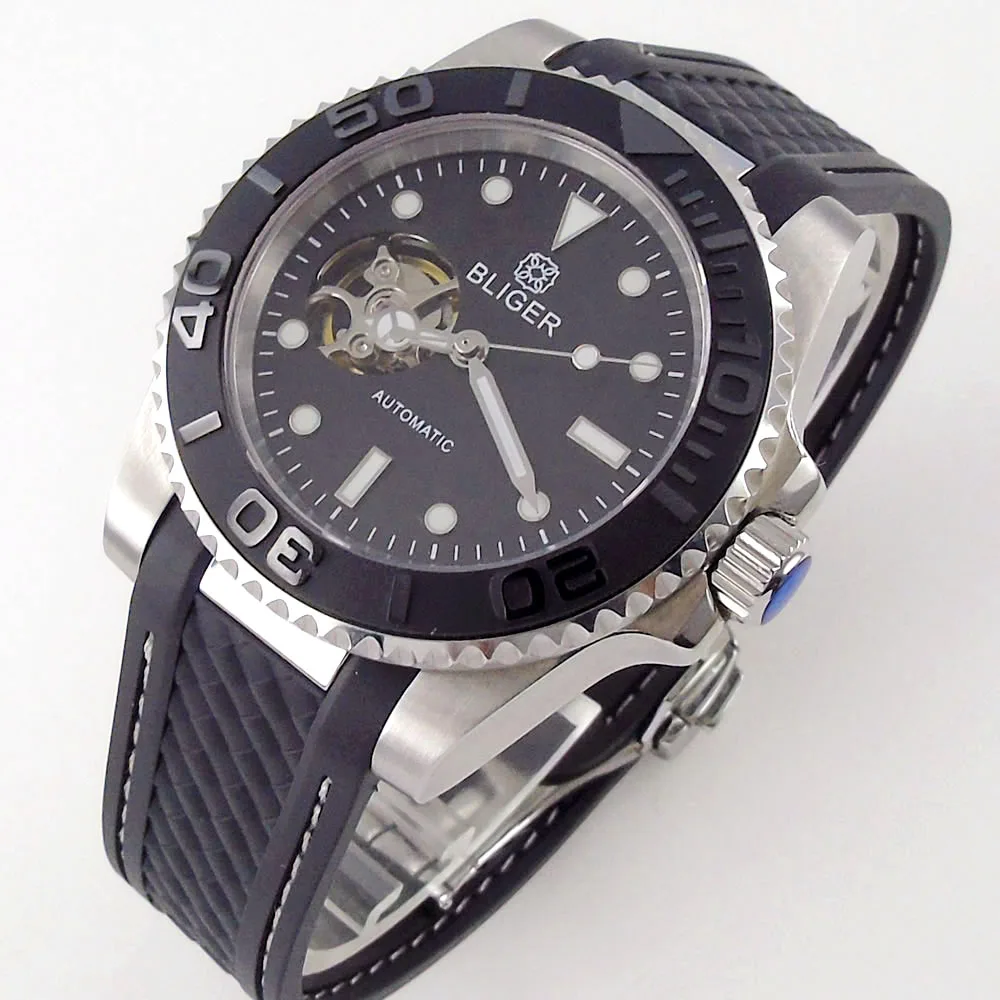 

NH38A 40mm Bliger Automatic Mechanical Mens Watch Blue/Green/Gray Skeleton Dial Sapphire Glass Rotating Bezel Luminous