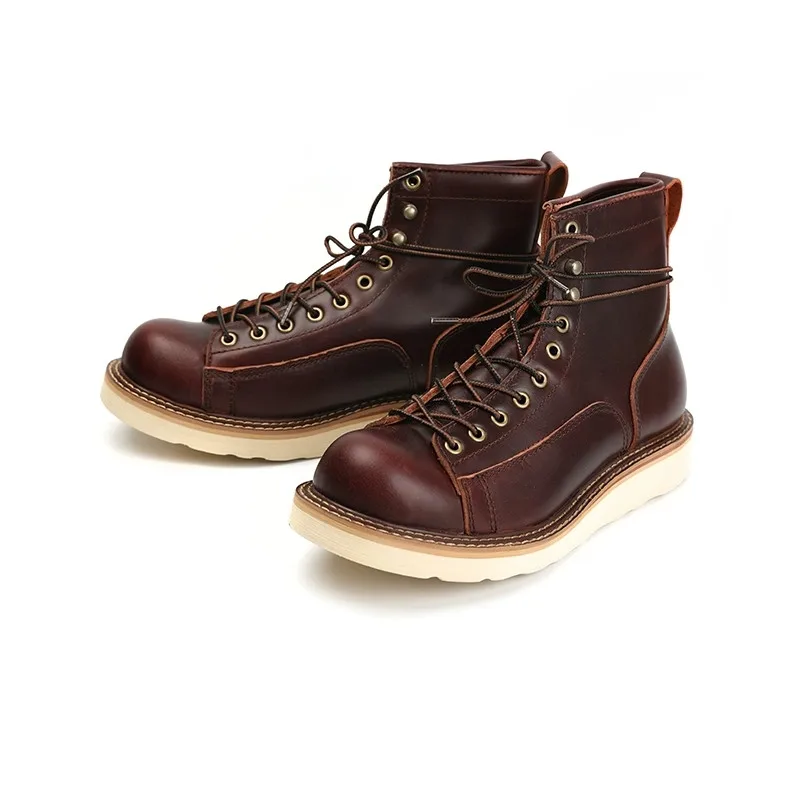 New Autumn Winter Top Quality Handmade Men Causal Shoes Vintage Real Leather Ankle Boots White Work Tooling Motorcycle Boots