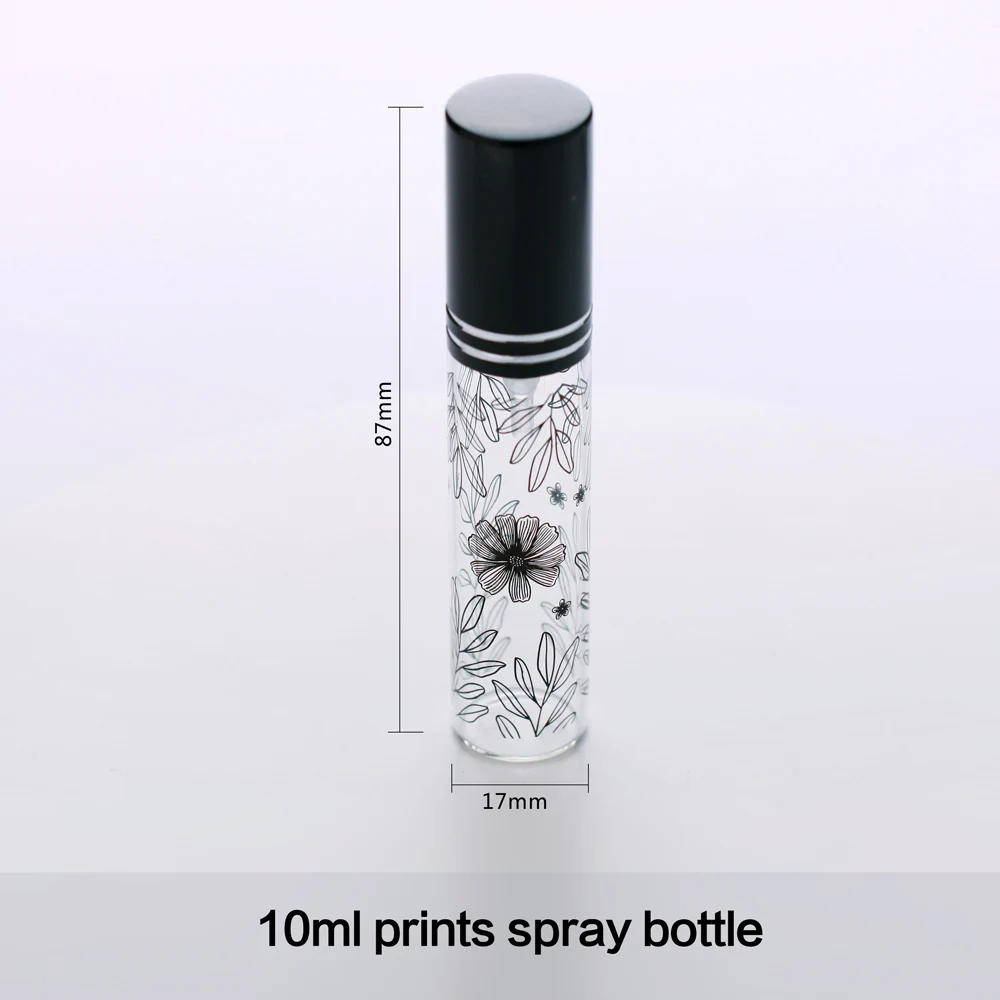 100 sztuk/partia 5ml 10ml przenośna szklana butelka perfum ze wzorem kwiatowym z rozpylaczem pustymi kosmetycznymi Mini butelkami wielokrotnego