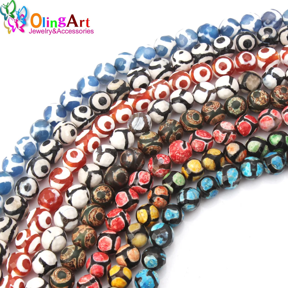 Olingart Cina Tibetano Dzi Occhi perline Pietra verde naturale Agat 8MM Perline sparse rotonde per la creazione di gioielli Bracciale/collana fai da