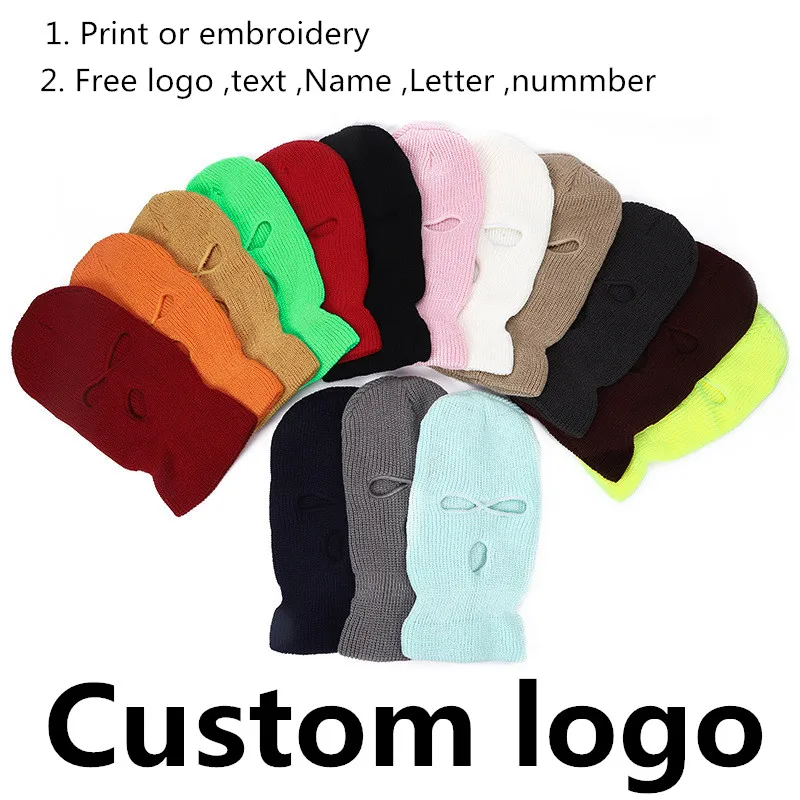 

Custom logo beanies hats Outdoor CS Tactic Game Skullies knitted hat with logo print or embroidery Mask Face Cover Balaclava