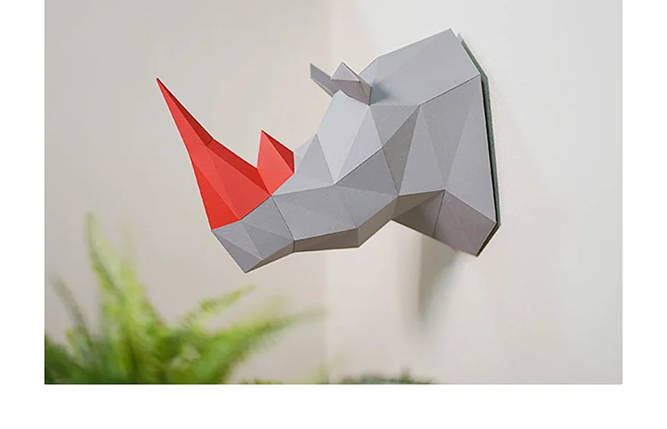 Rhinoceros Animal Paper Model Room Wall Decor 3D Home Art Decoration Papercraft Handmade DIY Adult Origami Craft Animals Toys