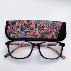 Gafas de lectura con bolsillo impreso para mujer, anteojos de lectura con bolsa a juego, bisagra de resorte, para presbicia + 1,0, 1,5, 2,0, 2,5, 3,0, 3,5, 4,0