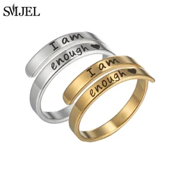Punk Engrave Letter Rings for Women Men Fashion Word I am Enough Couple Ring You Are My Sunshine Fearless Inspiring Jewelry Anel