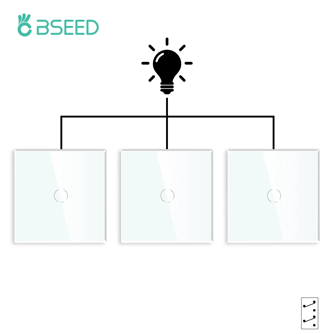 

BSEED Glass Switches 3Packs Wall Touch Switches 1Gang 2Way/3Way Staircase Switch 3 Positions Lamp Switch Dark Bule Backlight