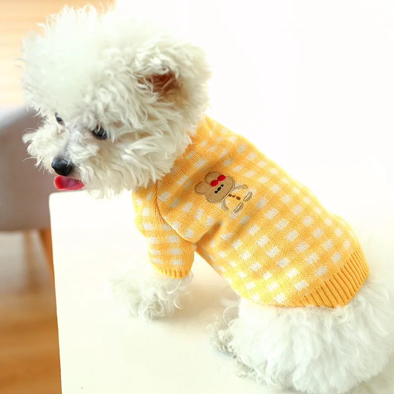 Pet Clothes Dog Sweater Cat Hoodie Sugar Rabbit Patten Cat Clothes Lattice for Puppy Sweater