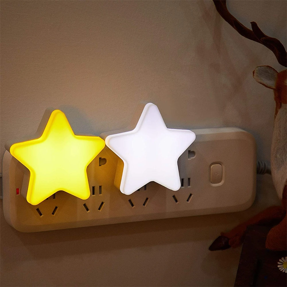 Mini Novelty Star Moon Night Light Plug-in Lighting Sensor LED Wall Lamp for Baby Children's Bedroom Bedside Sleeping Nightlight