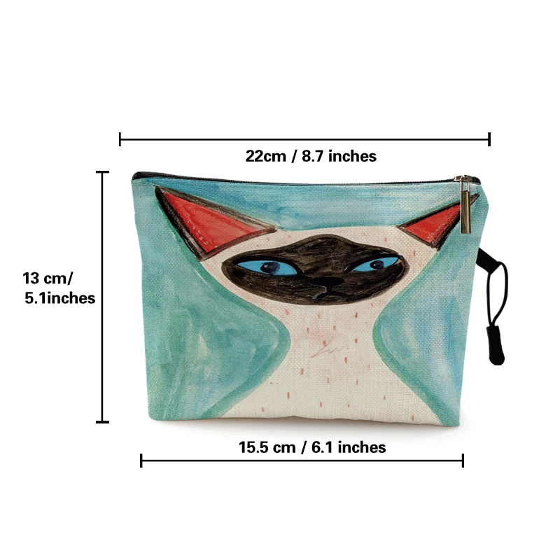 Sac à cosmétiques imprimé chat coloré, sacs à crayons d\'école de dessin animé mignon, sac de rouge à lèvres, pinceau de maquillage Kawaii,