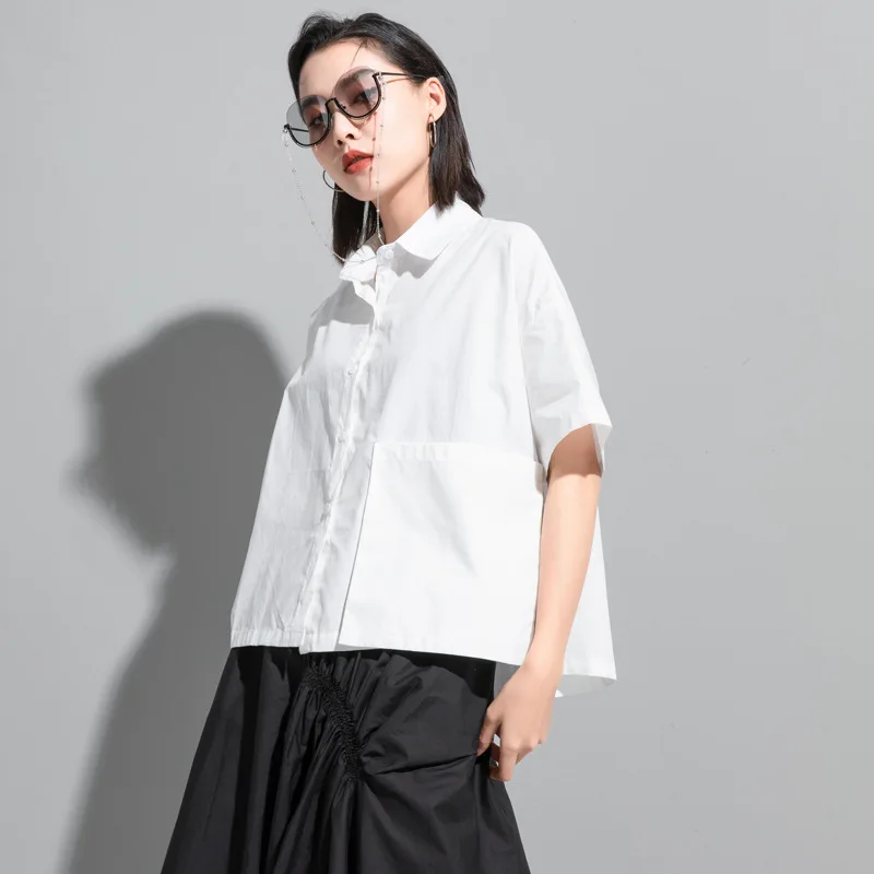 Ladies Short Sleeve Shirt Summer New Fashion Trend Pure Color Casual Loose Large Size Short Sleeve Shirt